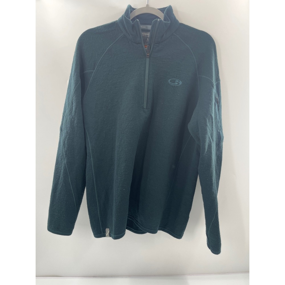 Icebreaker Mens Merino Wool Quarter Zip Pullover Green Large Raglan Sleeve
